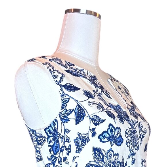 Boho Blue Floral Border Print Shift Dress Size 6 Sleeveless Summer Mediterranean - Picture 7 of 16